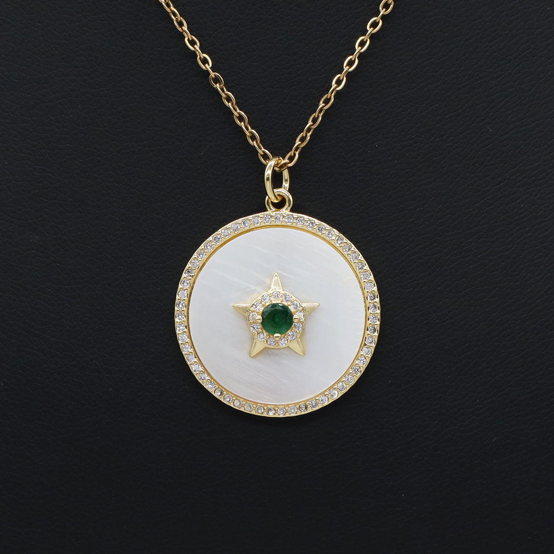 Miss Jewelry Gift Manufacture Custom Factory Round CZ Star Charm Gold Plated stainless steel Chain Shell Star Pendant Necklace