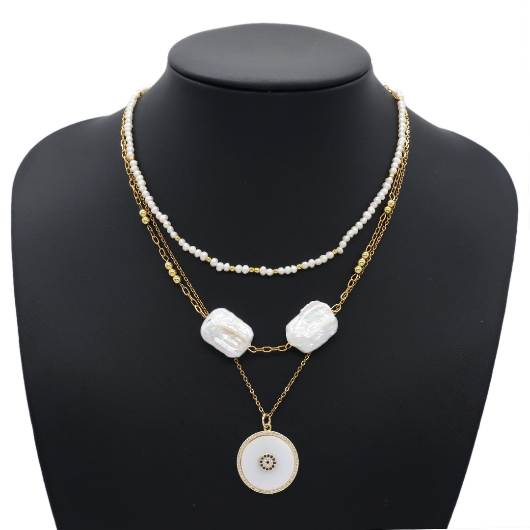 Factory Women Gift Custom Round CZ Hamsa Hand Pendant Charm Jewelry Gold Plated Stainless Steel Chain Shell Evil Eyes Necklace