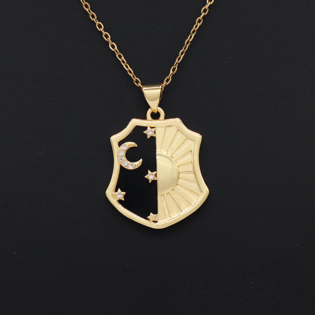 Wholesale Custom Green Brown Blue Black Natural Stone Gold plated stainless steel Chain Shinning Sun Moon Star Pendant Necklace