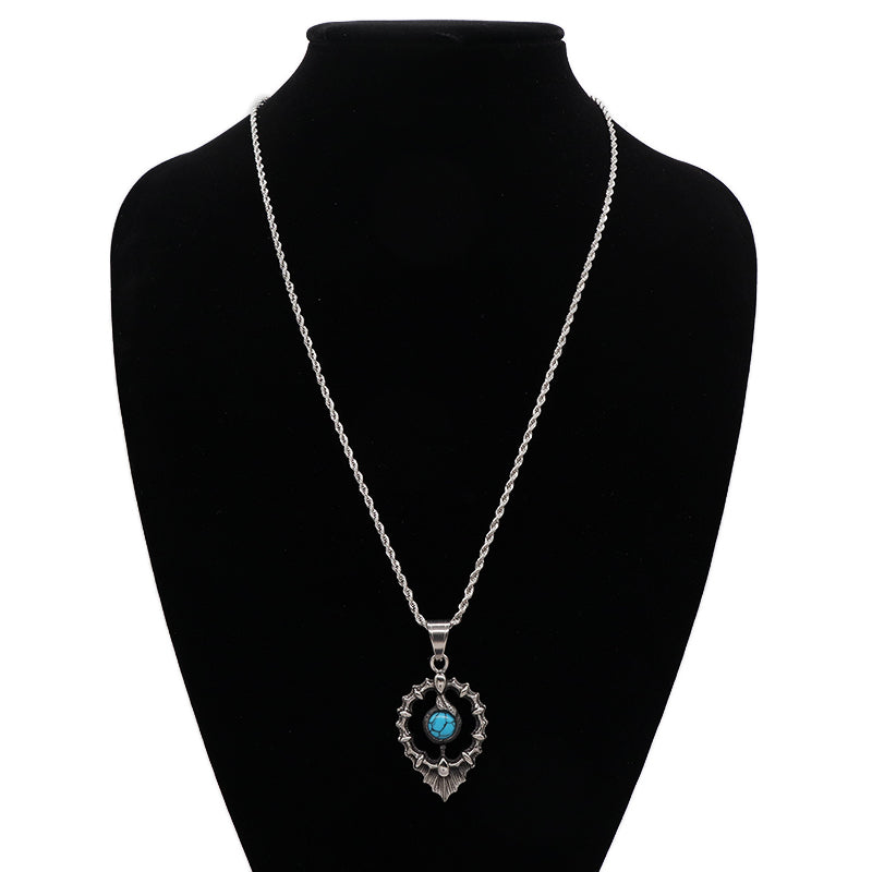 New Custom Wholesale Fashion Men Women Jewelry Natral Stone No Tarnish Stainless Steel Rudder Hasma Hand Bull Pendant Necklace
