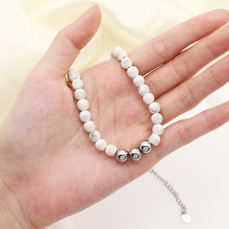 Manufacture China Factory Wholesale Fashion OEM Handmade Custom 6mm Howlite Natural Stone Beads Necklace For Men Women Jewelry