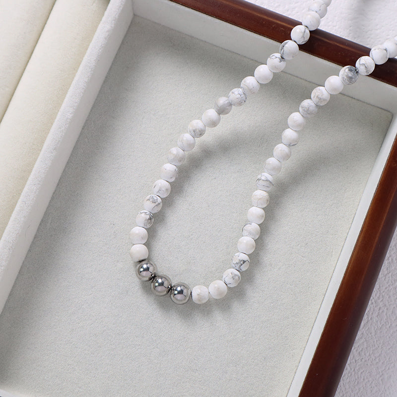 Manufacture China Factory Wholesale Fashion OEM Handmade Custom 6mm Howlite Natural Stone Beads Necklace For Men Women Jewelry