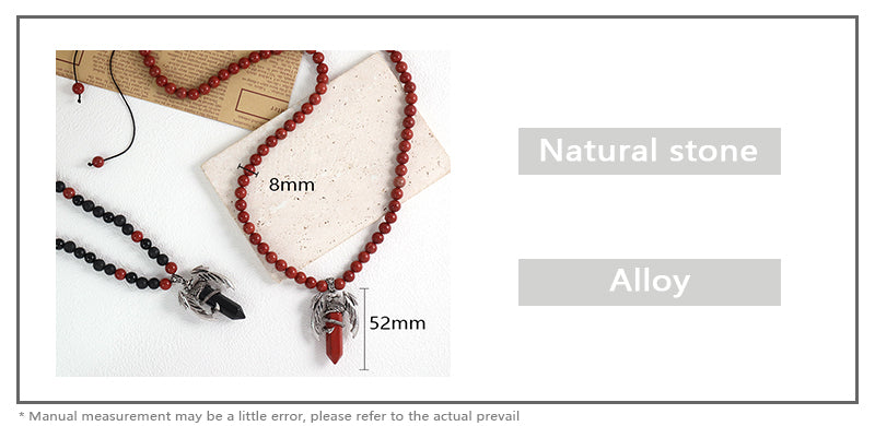 Handmade Custom OEM Woven 8mm Onyx Red Jasper Natural Stone Beads Adjustable Macrame Hexagon Dragon Pendant Necklace For Men