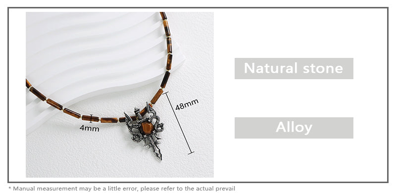 OEM Handmade Wholesale Custom Men Women Natural Stone Beads Adjustable Stainless Steel Tail Chain Sword Dragon Pendant Necklace