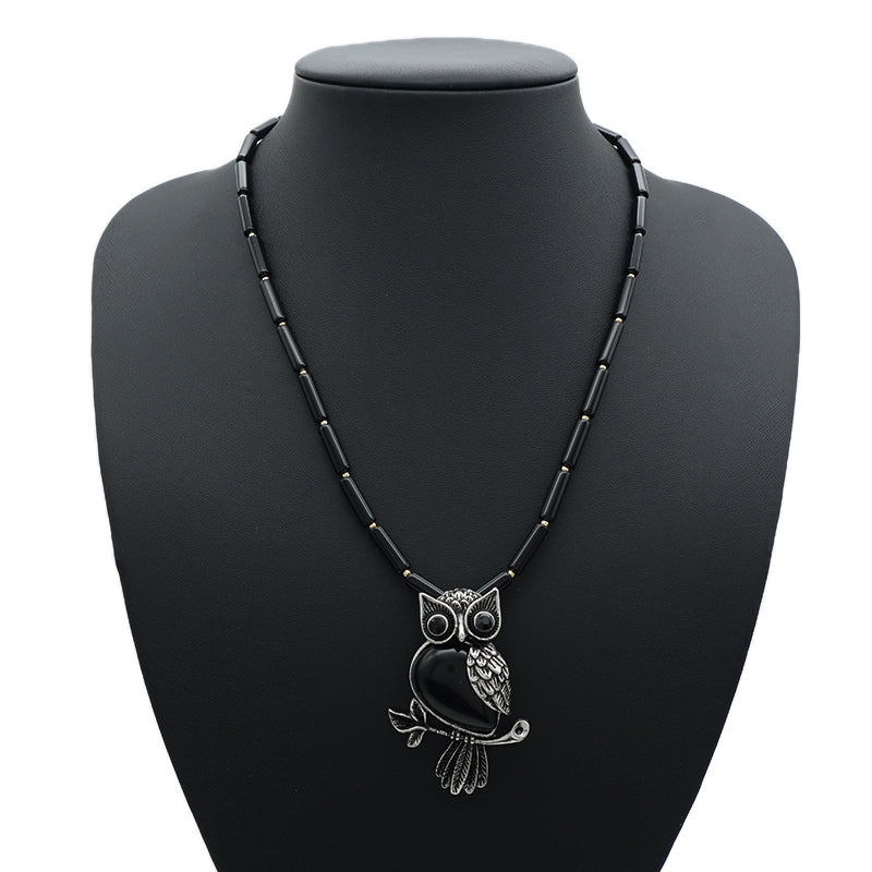 Wholesale Handmade Custom OEM Natural Stone Beads Men Women Jewelry Adjustable Stainless Steel Tail Chain Owl Pendant Necklace