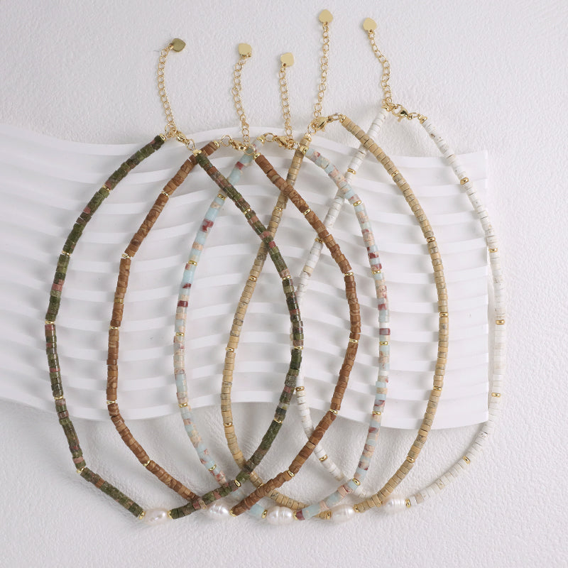 Custom OEM Wholesale Handmade Women Gift Gold Plated Brass Tail chain Fresh Water Baroque Pearl Natural Stone Beads Necklace