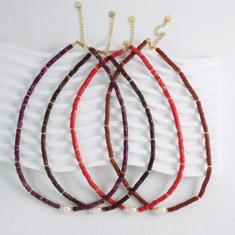 Custom OEM Wholesale Handmade Women Gift Gold Plated Brass Tail chain Fresh Water Baroque Pearl Natural Stone Beads Necklace