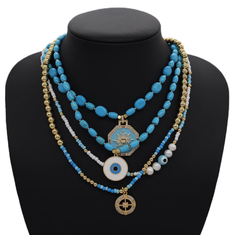 New Arrival China Factory OEM Wholesale Fashion Women Handmade Custom Enamel Blue Natural Stone Beads Evil Eyes Pendant Necklace