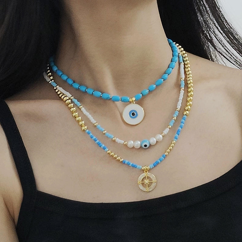 New Arrival China Factory OEM Wholesale Fashion Women Handmade Custom Enamel Blue Natural Stone Beads Evil Eyes Pendant Necklace