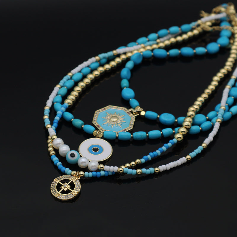 New Arrival China Factory OEM Wholesale Fashion Women Handmade Custom Enamel Blue Natural Stone Beads Evil Eyes Pendant Necklace