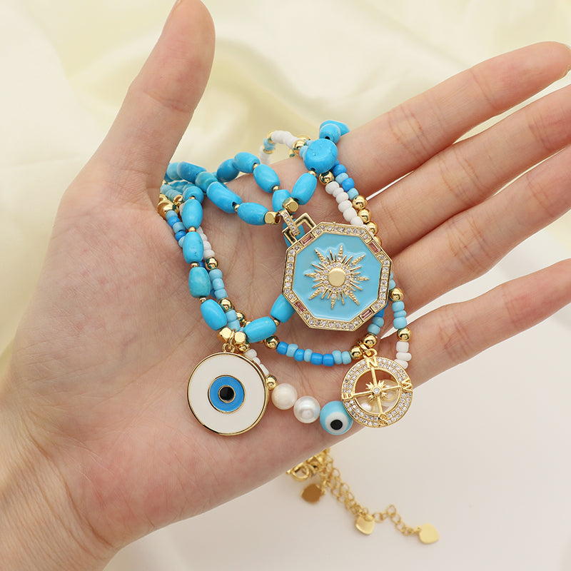 New Arrival China Factory OEM Wholesale Fashion Women Handmade Custom Enamel Blue Natural Stone Beads Evil Eyes Pendant Necklace