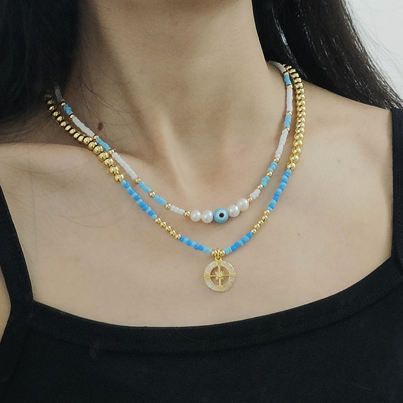 New Arrival China Factory OEM Wholesale Fashion Women Handmade Custom Enamel Blue Natural Stone Beads Evil Eyes Pendant Necklace