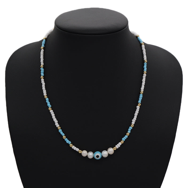 New Arrival China Factory OEM Wholesale Fashion Women Handmade Custom Enamel Blue Natural Stone Beads Evil Eyes Pendant Necklace