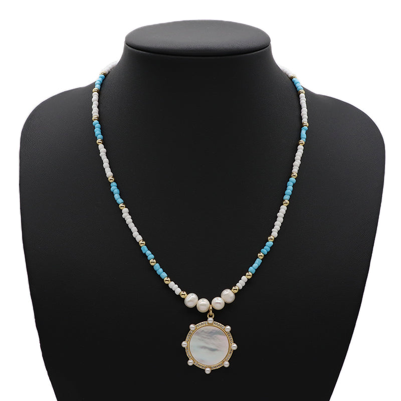 OEM Handmade Custom Enamel Blue Natural Stone Beads Evil Eyes Pendant Necklace