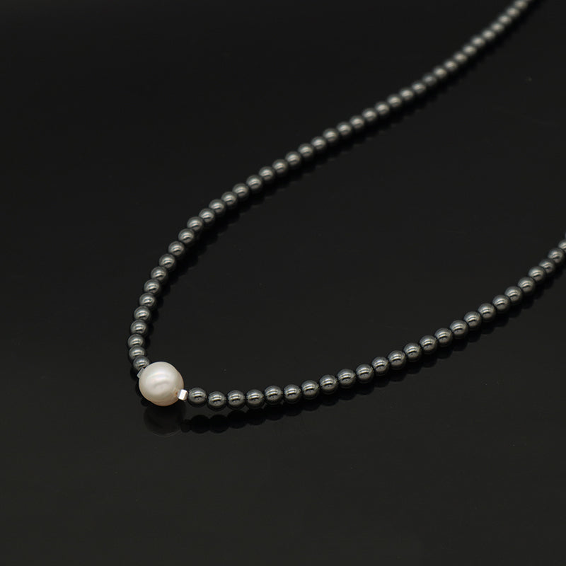 Custom Wholesale China Factory OEM Trendy Women Handmade Stainless Steel Natural Stone Hematite Beads Pearl Pendant Necklace