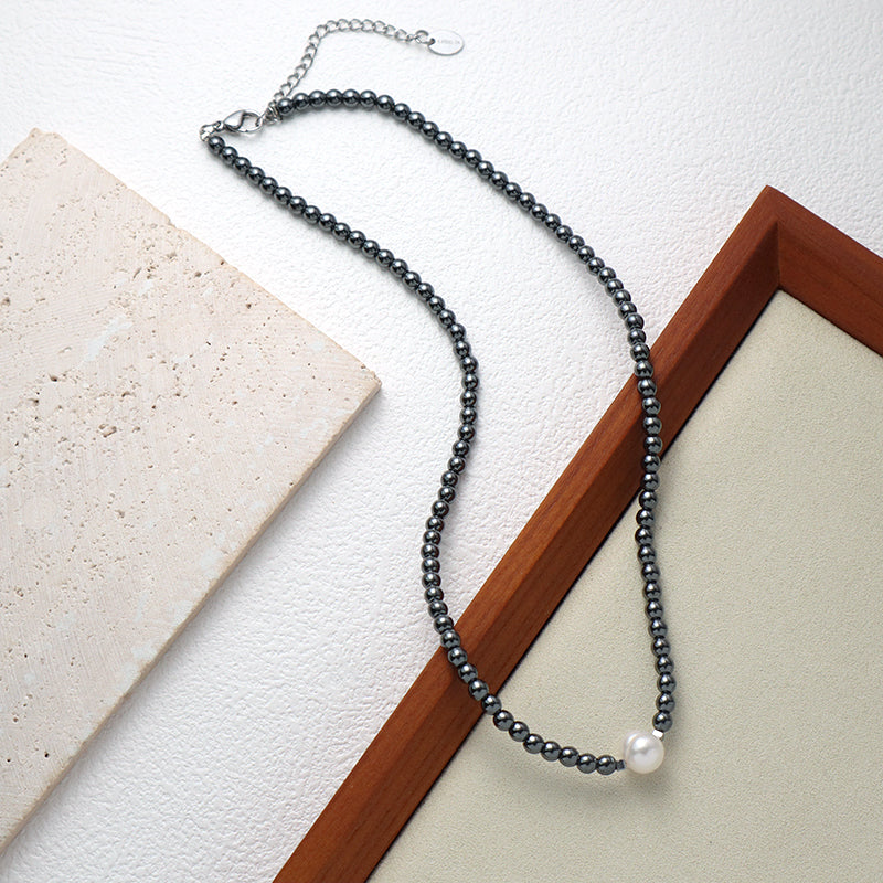 Custom Wholesale China Factory OEM Trendy Women Handmade Stainless Steel Natural Stone Hematite Beads Pearl Pendant Necklace