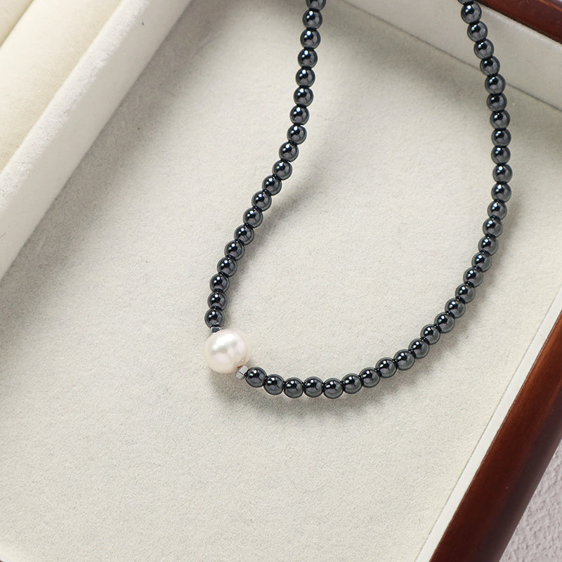 Custom Wholesale China Factory OEM Trendy Women Handmade Stainless Steel Natural Stone Hematite Beads Pearl Pendant Necklace