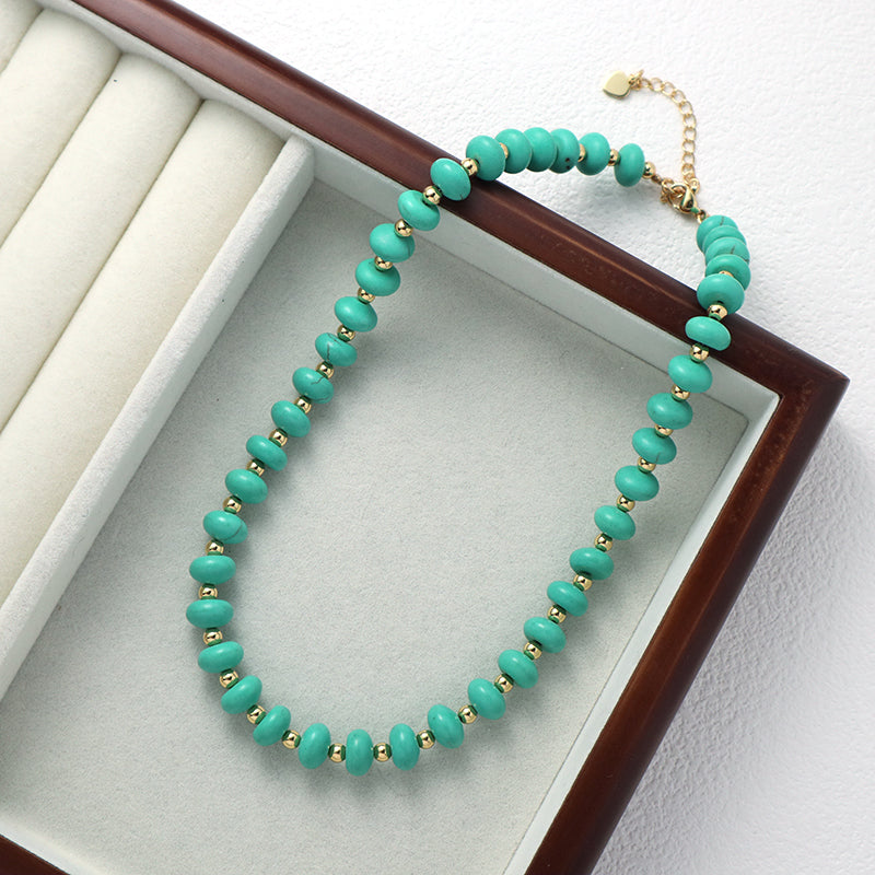 Hot Selling OEM China Factory Wholesale Fashion Gift Handmade Custom Gold Plated Blue Natural Stone Beads Necklace For Women