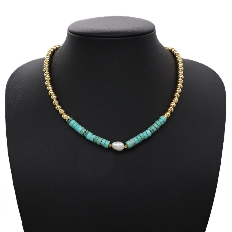 Newest Custom Fashionable OEM Wholesale Handmade Gold Plated Fresh Water Pearl Pendant Natural Stone Beads Necklace For Women