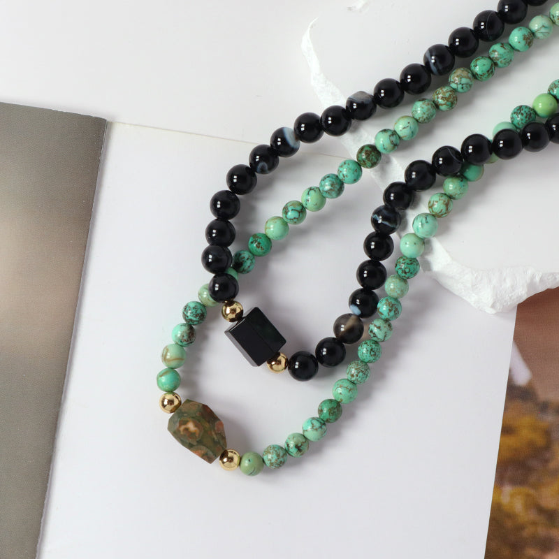 OEM China Factory Custom Wholesale Fashion Handmade 6mm 8mm Gold Plated Black Green Natural Stone Beads Necklace For Women Men