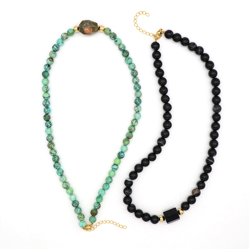 OEM China Factory Custom Wholesale Fashion Handmade 6mm 8mm Gold Plated Black Green Natural Stone Beads Necklace For Women Men