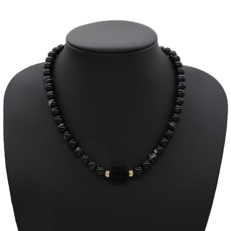 OEM China Factory Custom Wholesale Fashion Handmade 6mm 8mm Gold Plated Black Green Natural Stone Beads Necklace For Women Men