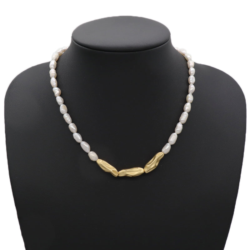 Wholesale OEM Handmade Custom Gold Plated Fresh Water Pearl Blue Natural Stone Beads Necklace
