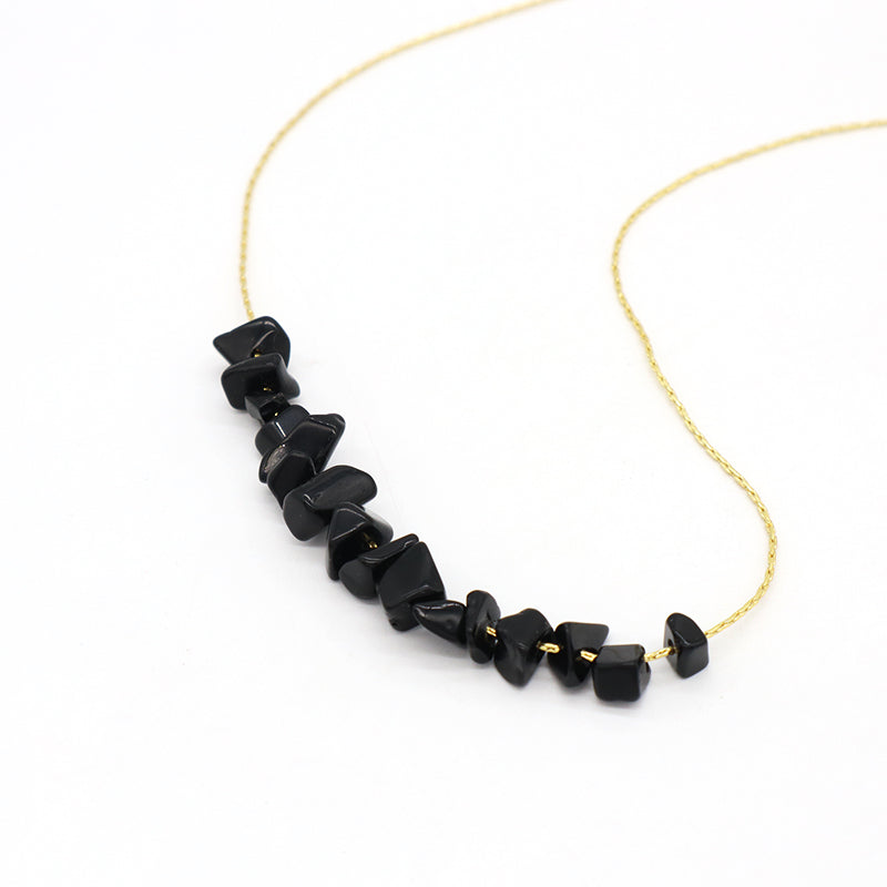 Manufacture Factory Brass Chain Necklace Jewelry Women Gold plated Black Agate Gallet Natural Stone necklace
