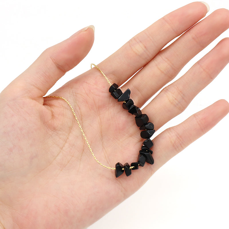 Manufacture Factory Brass Chain Necklace Jewelry Women Gold plated Black Agate Gallet Natural Stone necklace