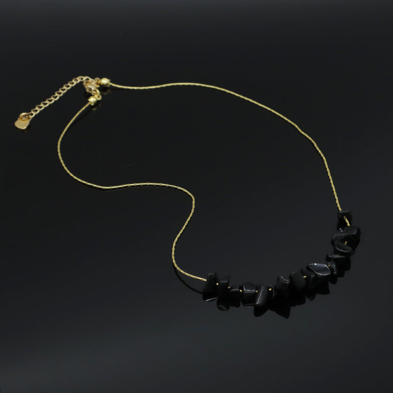 Manufacture Factory Brass Chain Necklace Jewelry Women Gold plated Black Agate Gallet Natural Stone necklace