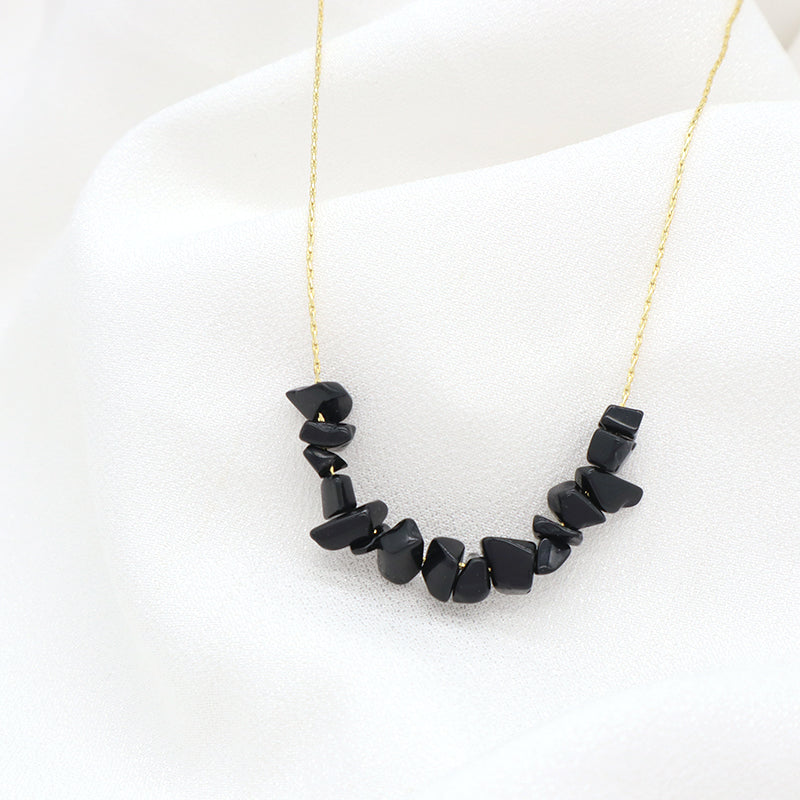 Manufacture Factory Brass Chain Necklace Jewelry Women Gold plated Black Agate Gallet Natural Stone necklace