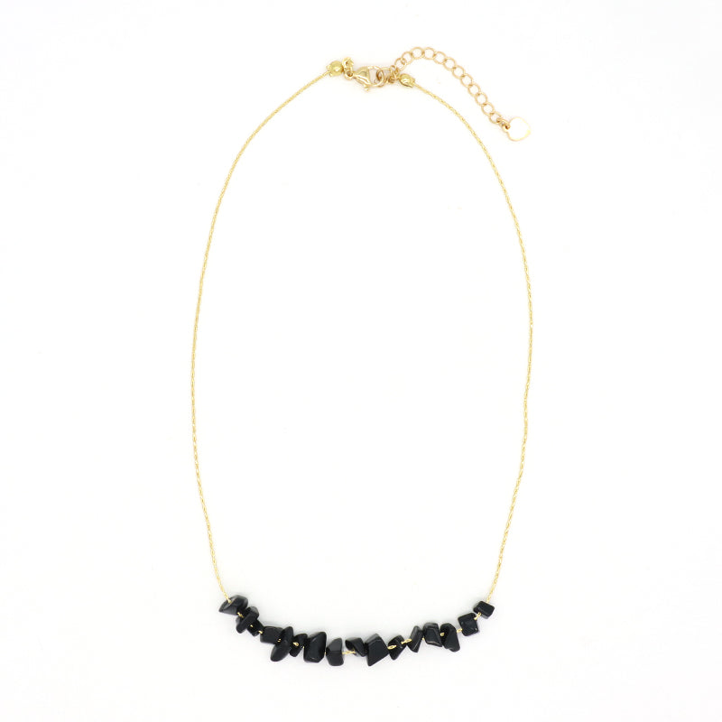 Manufacture Factory Brass Chain Necklace Jewelry Women Gold plated Black Agate Gallet Natural Stone necklace