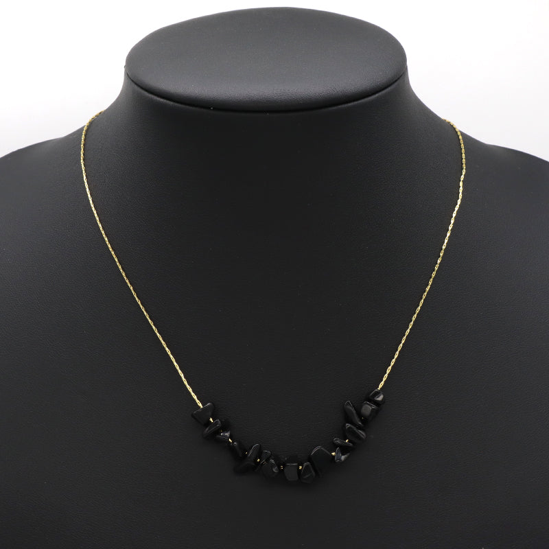 Manufacture Factory Brass Chain Necklace Jewelry Women Gold plated Black Agate Gallet Natural Stone necklace