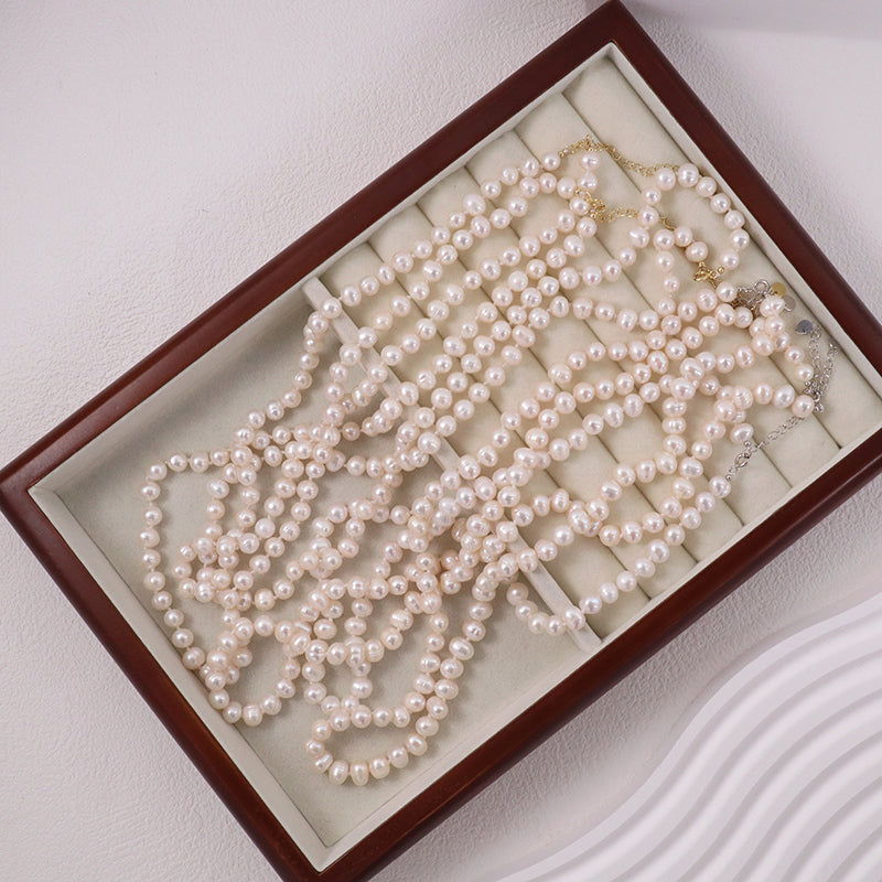 Customized Wholesale OEM Factory Handmade Women Gift Gold Plated 925 Sterling Silver 7-8mm Natural Freshwater Pearl Necklace