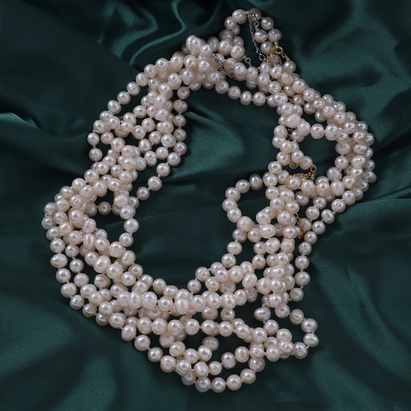 Customized Wholesale OEM Factory Handmade Women Gift Gold Plated 925 Sterling Silver 7-8mm Natural Freshwater Pearl Necklace