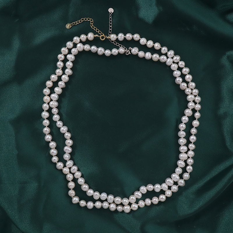 Customized Wholesale OEM Factory Handmade Women Gift Gold Plated 925 Sterling Silver 7-8mm Natural Freshwater Pearl Necklace