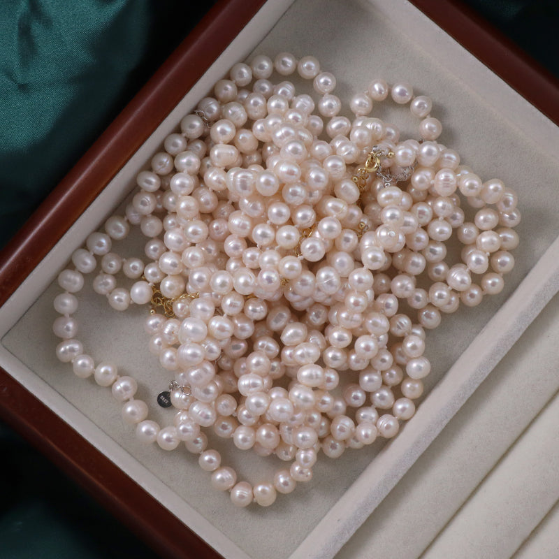 Customized Wholesale OEM Factory Handmade Women Gift Gold Plated 925 Sterling Silver 7-8mm Natural Freshwater Pearl Necklace