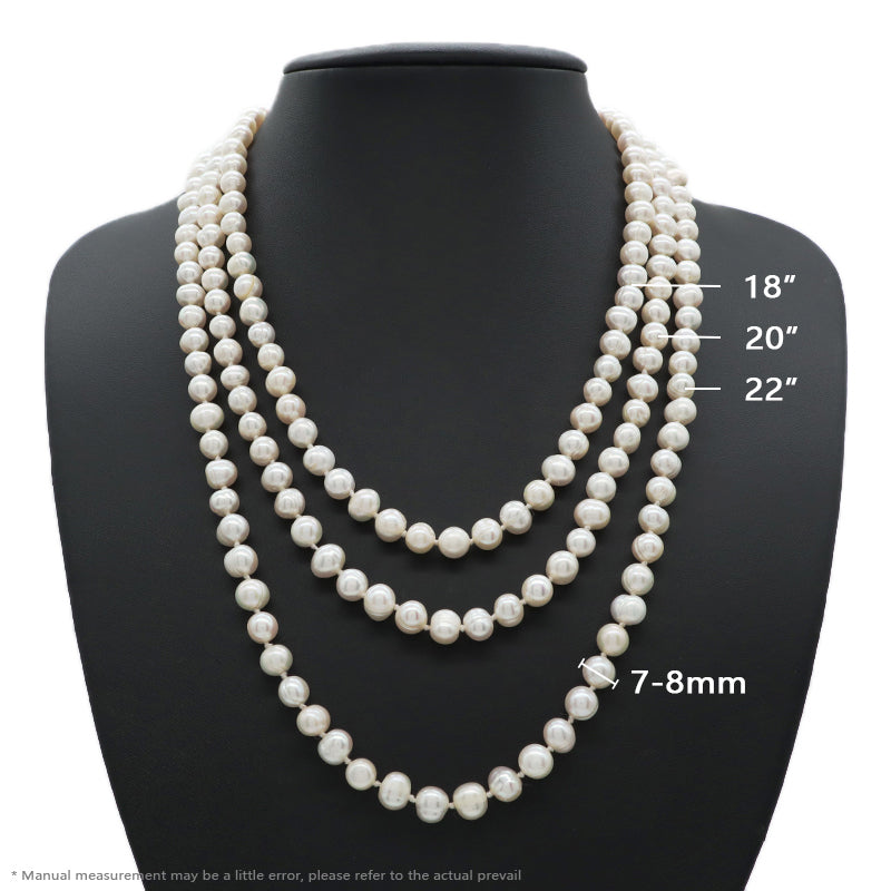 Customized Wholesale OEM Factory Handmade Women Gift Gold Plated 925 Sterling Silver 7-8mm Natural Freshwater Pearl Necklace