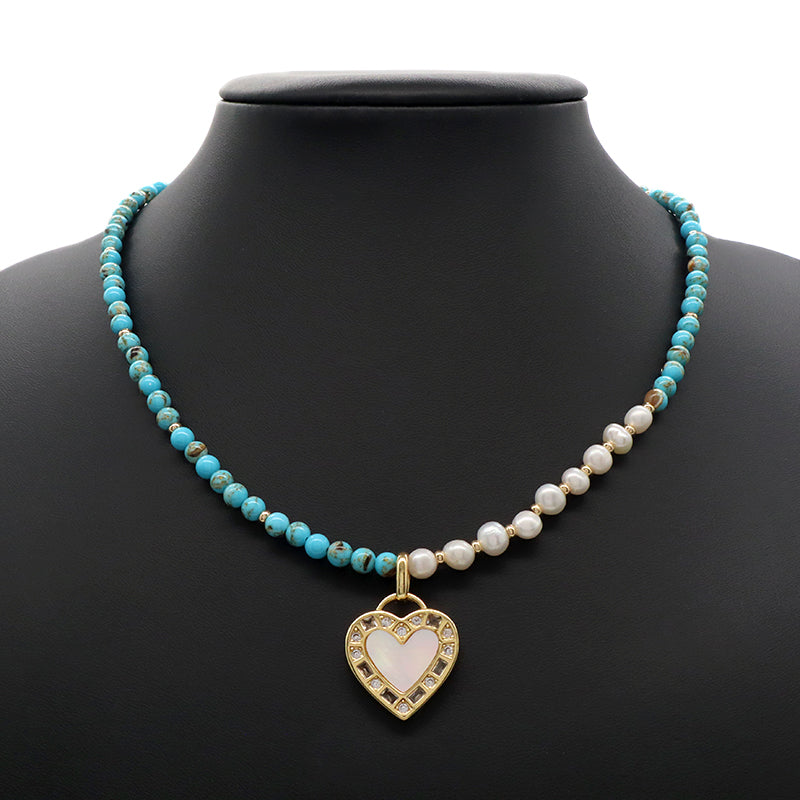 Handmade Customized Gold Plated Shell Pendant Natural Stone Beads Fresh Water Pearl Necklace