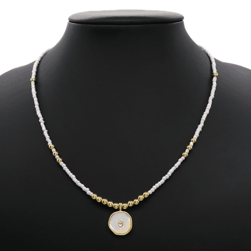 Manufacture Custom Wholesale Handmade Trendy Gold Plated Seed Beads Enamel Shell Cross Pendant Necklace