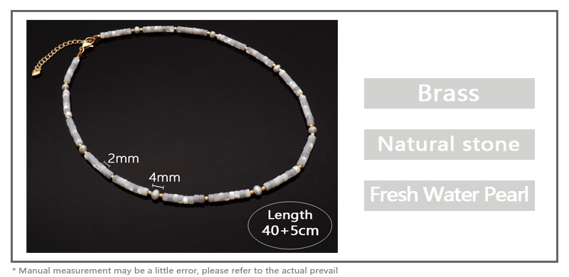 Handmade Natural Stone Necklace Fresh Water Pearl Adjustable Necklace
