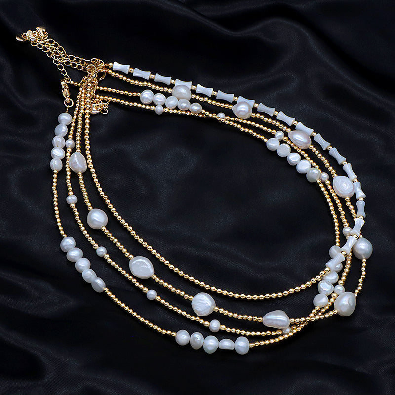 Fashionable Women Manufacture Factory Custom Jewelry Gold plated Brass Beads Necklace With Fresh Water Pearl Necklace For Women