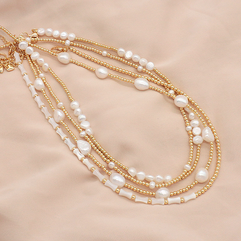 Fashionable Women Manufacture Factory Custom Jewelry Gold plated Brass Beads Necklace With Fresh Water Pearl Necklace For Women
