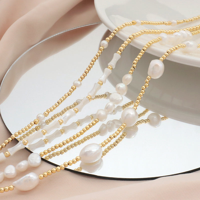 Fashionable Women Manufacture Factory Custom Jewelry Gold plated Brass Beads Necklace With Fresh Water Pearl Necklace For Women