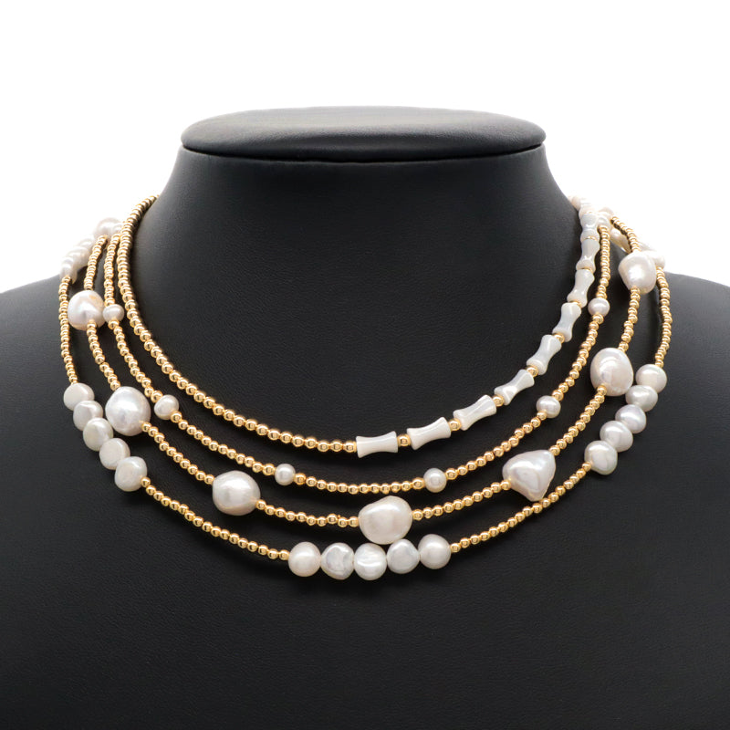 Fashionable Women Manufacture Factory Custom Jewelry Gold plated Brass Beads Necklace With Fresh Water Pearl Necklace For Women
