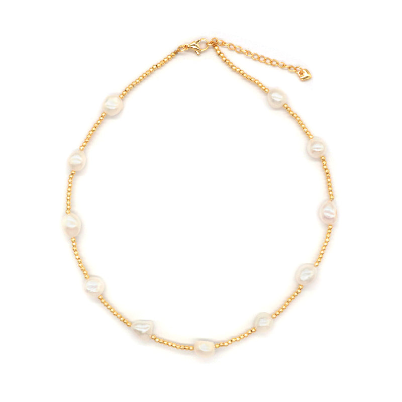 Fashionable Women Manufacture Factory Custom Jewelry Gold plated Brass Beads Necklace With Fresh Water Pearl Necklace For Women
