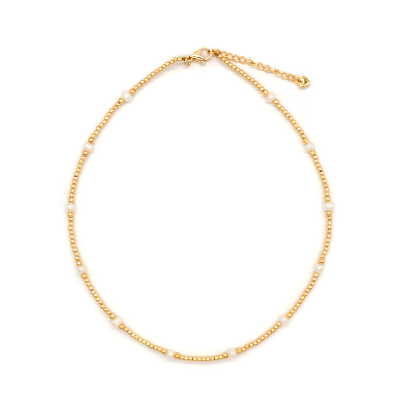 Fashionable Women Manufacture Factory Custom Jewelry Gold plated Brass Beads Necklace With Fresh Water Pearl Necklace For Women
