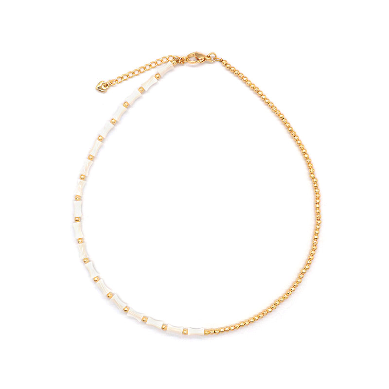 Gold Plated Brass Beads Necklace With Fresh Water Pearl Custom Jewelry Necklace