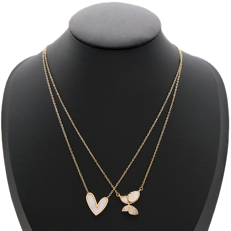 Newest Customized Factory Wholesale Fashion Gold Plated Chain Stainless Steel Chain Jewelry Heart butterfly Shell Pendant Necklace