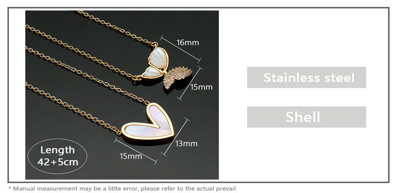 Newest Customized Factory Wholesale Fashion Gold Plated Chain Stainless Steel Chain Jewelry Heart butterfly Shell Pendant Necklace